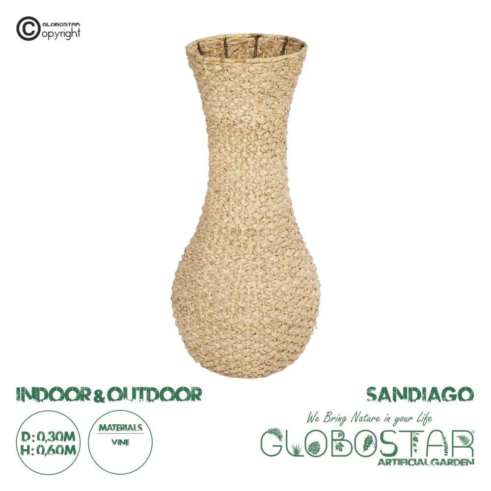 GloboStar® Artificial Garden SANDIAGO 21233 Διακοσμητικό Πλεκτό Καλάθι - Κασπώ Γλάστρα - Flower Pot Μπεζ Π30 x M30 x Υ60cm
